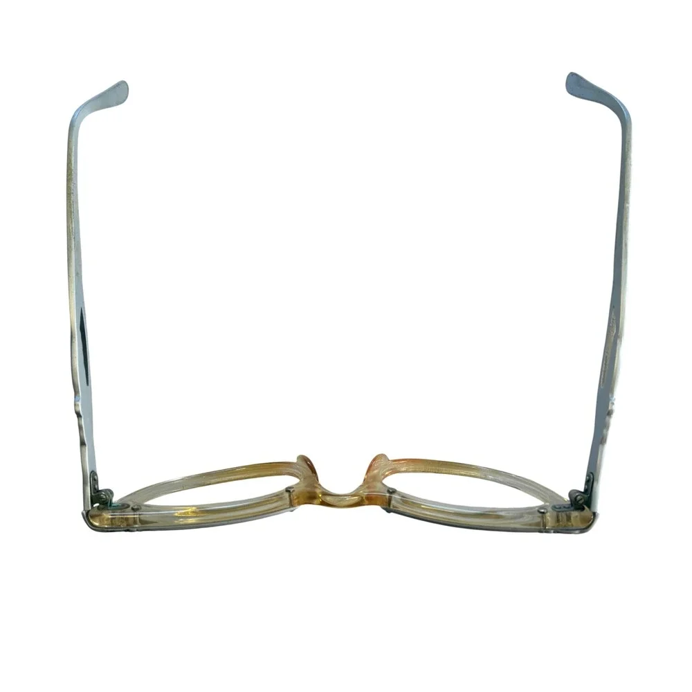 Vintage 1950s Cat Eye Glasses Floral Metal Overlay Silver Amber Clear Frames